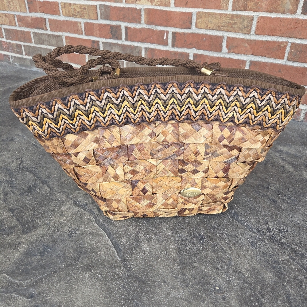 Creazioni Alma Vintage Italian Brown Straw Basketweave Raffia Tote Bag
